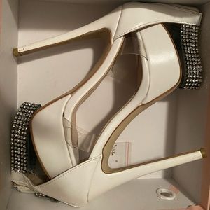 White Rhinestone Platforms